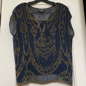 Gryphon Navy Silk Beaded Top